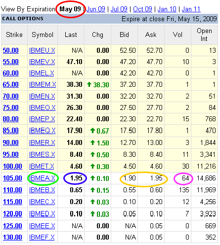 IBM Call Option Chain